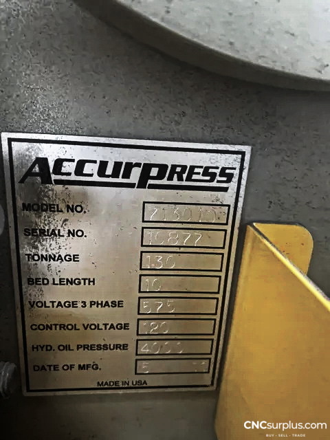 2011 ACCURPRESS 713010 Press Brakes | CNCsurplus, A Div. of Comtex Leasing Corp.